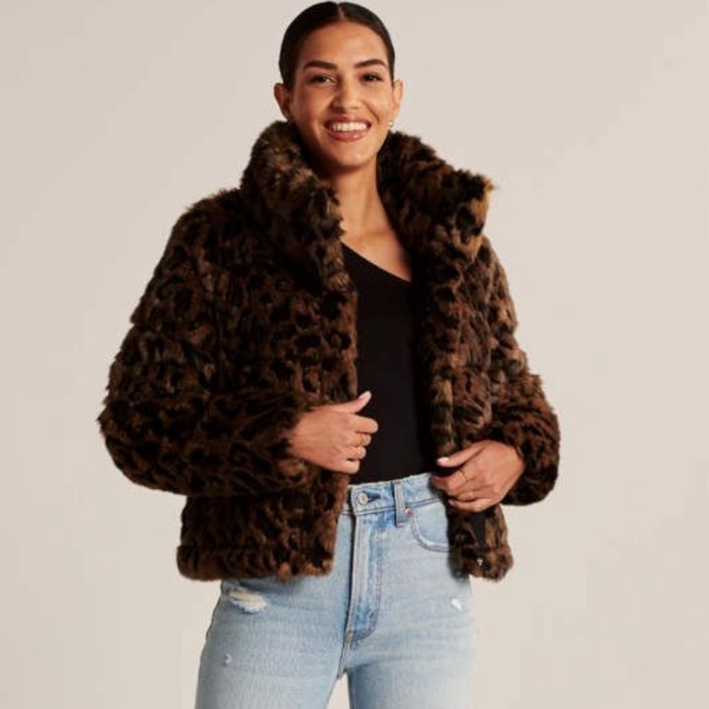 Abercrombie Leopard Print Faux Fur Mini Puffer